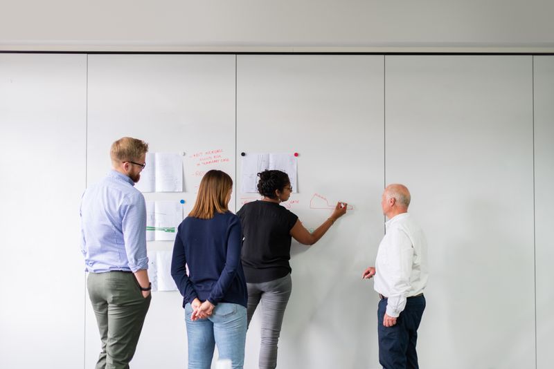 Team planning on whiteboard - building systems and frameworks